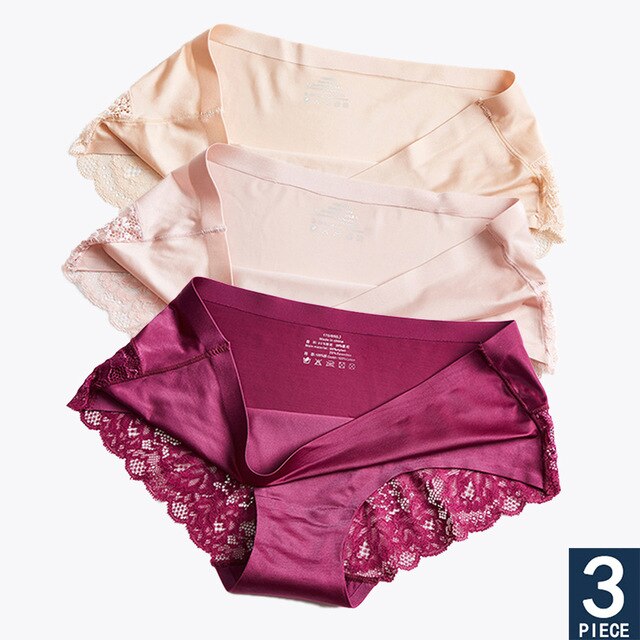 Hot Sale 3pcs/lot Women Lace side Panties Seamless Breathable Hollow Briefs Solid Color Nylon Low Rise Lingerie Sexy Underwear
