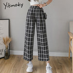 Load image into Gallery viewer, Syiwidii vintage plaid pants elastic waist pants women high waist plus size wide leg Pants Casual female korean trousers women
