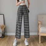 Load image into Gallery viewer, Syiwidii vintage plaid pants elastic waist pants women high waist plus size wide leg Pants Casual female korean trousers women
