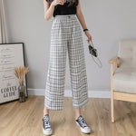 Load image into Gallery viewer, Syiwidii vintage plaid pants elastic waist pants women high waist plus size wide leg Pants Casual female korean trousers women
