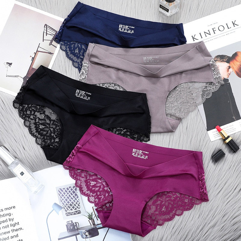 Hot Sale 3pcs/lot Women Lace side Panties Seamless Breathable Hollow Briefs Solid Color Nylon Low Rise Lingerie Sexy Underwear