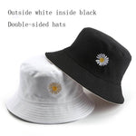 Load image into Gallery viewer, Double-side Unisex Harajuku Bucket Hat Fishing Outdoor Cap women Bucket fishing Hats Sunscreen Daisy embroidery fisherman hat
