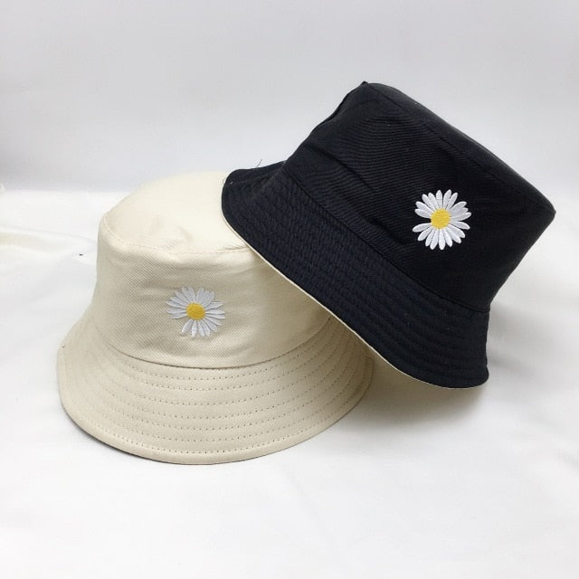 Double-side Unisex Harajuku Bucket Hat Fishing Outdoor Cap women Bucket fishing Hats Sunscreen Daisy embroidery fisherman hat