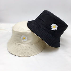 Double-side Unisex Harajuku Bucket Hat Fishing Outdoor Cap women Bucket fishing Hats Sunscreen Daisy embroidery fisherman hat