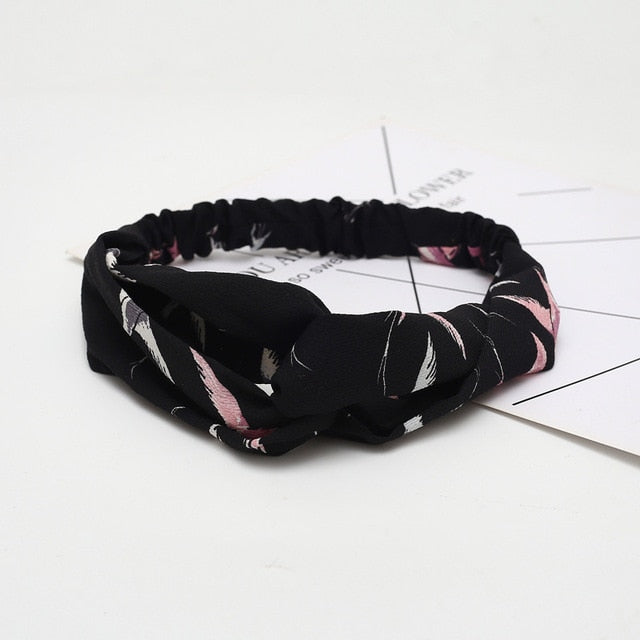 Women Chiffon Silk Headband New Bohemian Cross Elastic Hair Band For Ladies Headband Hair Accessories Sports Wash Headwear