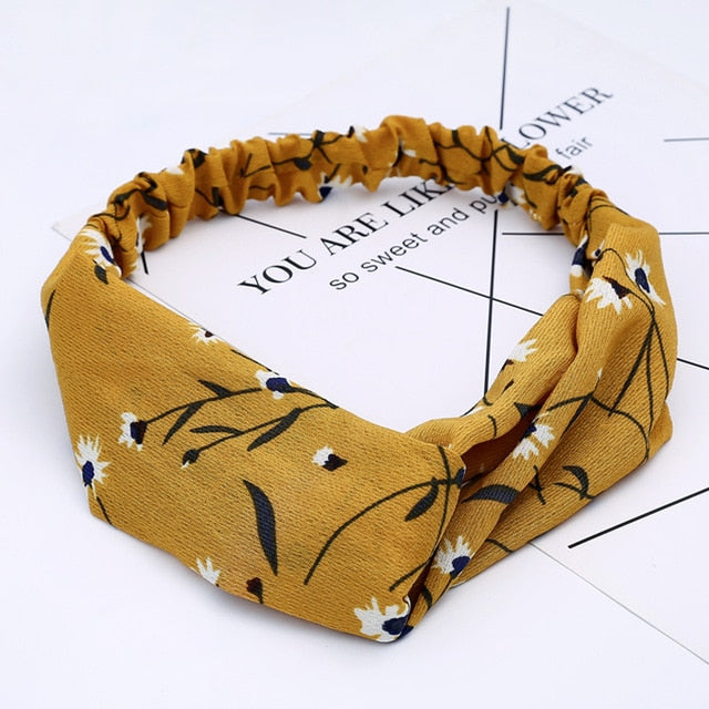 Women Chiffon Silk Headband New Bohemian Cross Elastic Hair Band For Ladies Headband Hair Accessories Sports Wash Headwear