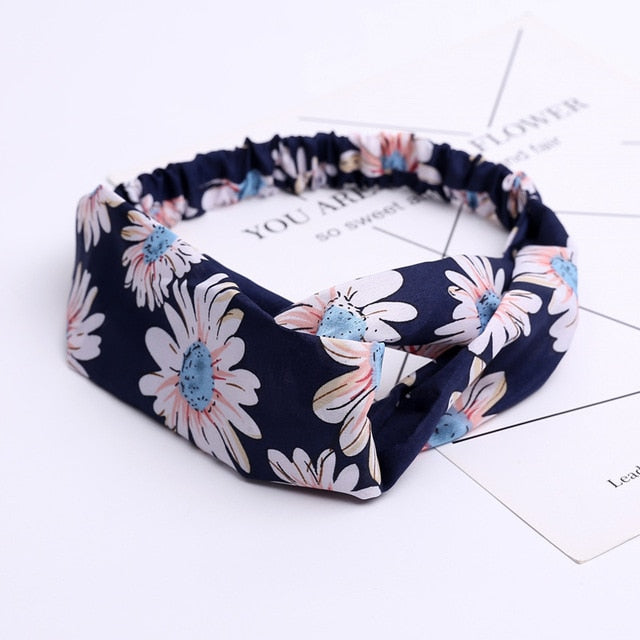 Women Chiffon Silk Headband New Bohemian Cross Elastic Hair Band For Ladies Headband Hair Accessories Sports Wash Headwear