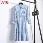 Load image into Gallery viewer, Women Casual Autumn Dress Lady Korean Style Vintage Floral Printed Chiffon Shirt Dress Long Sleeve Bow Midi Summer Dress Vestido
